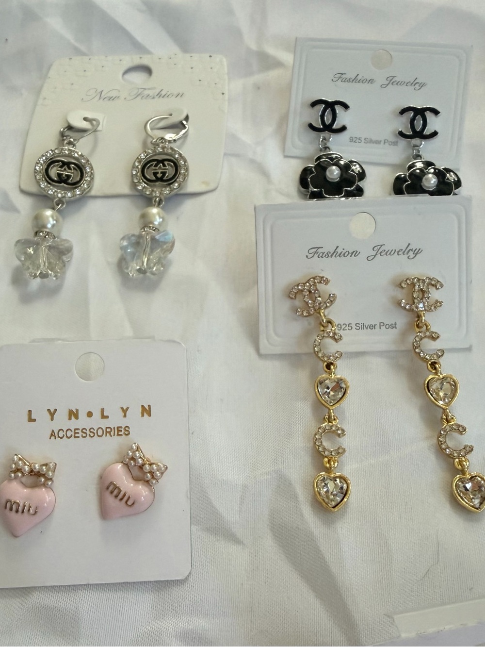 4 pair  set Earrings with Crystal Bow Accent